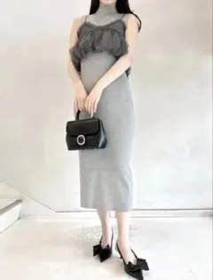 SNIDEL チュールセットニットワンピ　 グレー