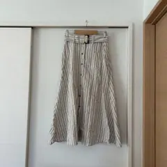 Zara ストライプ柄 フレアロングスカート ベルト付き