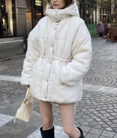 NICE CLAUP ウェストマークミドルフェイクダウンジャケット ホワイト