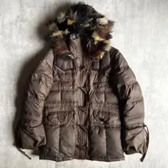 【00s archive】ファー付き　ダウンジャケット　本革　y2k 70s
