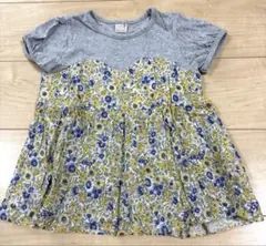 petit main 花柄フリル付きTシャツ