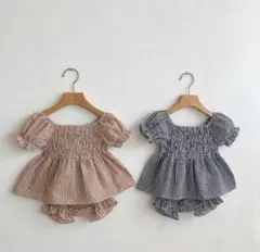 ギンガムチェック セットアップ【ブラウン】