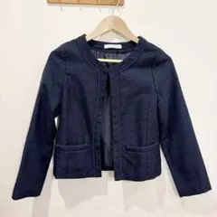 GLACIER ノーカラージャケット ツイード ネイビー ラメ入り Mサイズ