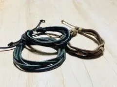 新品▼3本セット ブレスレット レザー系 重ね付け ストリート エスニック