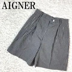 AIGNER アイグナー キュロットパンツ ストライプ 黒 40 B3281
