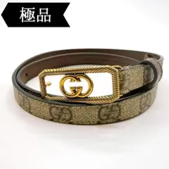 GUCCI モノグラムキャンパスゴールドメタリックレザー竹メダルバックルベルト GUCCI モノグラムキャンパスゴールドメタリックレザー竹メダルバックル
