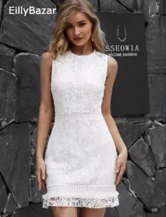 shein♡タイトワンピース　白レース　ミニドレス