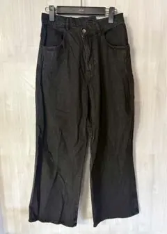 【21】Wcloset ブラック ワイドレッグ デニムパンツのサムネイル