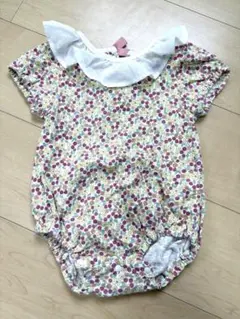 花柄ロンパース フリル襟付き