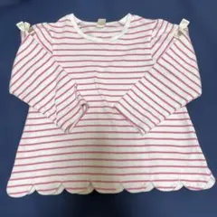 アプレレクール 90 ボーダー ピンク リボン ロンT