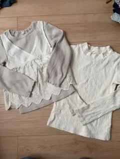 ベージュ レイヤード 長袖カットソー