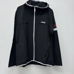 FILA フード付きブラックナイロンジャケット　M △8