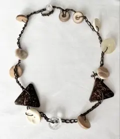 【未使用】フランス製　アンティークボタンネックレス　ハンドクラフト　ブラウン系