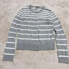 UNIQLO ユニクロ グレーと白のストライプ カーディガン S