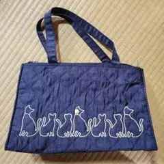 ネイビー 猫刺繍 トートバッグ