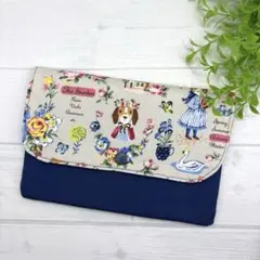 マルチケース♡ねことお花　青　お薬手帳　通帳
