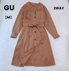 GU✨フロントボタンノーカラースプリングコートコート　完売品　2WAY　茶色　Mのサムネイル