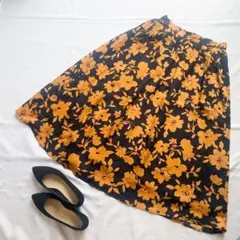 【個性的】HusHus ハッシュアッシュ ロングスカート　花柄　フレア　M