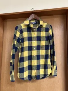 イエロー✖️ネイビーチェック長袖シャツ　ネルシャツ ユニクロ　レディース　M