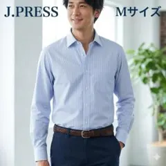ジェイプレス J.PRESS 生地 ストライプシャツ ブラウス Mサイズ 水色のサムネイル