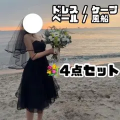 タイムセール⭐️前撮りセット4点　黒ドレス　ケープ　ベール　ウェディングフォト