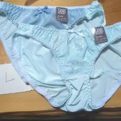 薄水色系ストライプ柄&花柄レース模様ショーツ2枚セットL