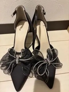 美品 RANDA 3WAYリボンセパレートパンプス ブラック ビジュ