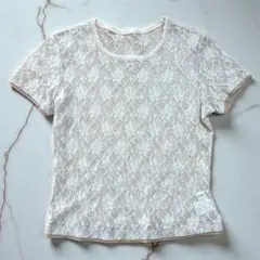 ハナエモリ HANAE MORI レースTシャツ 40 ベージュ/アイボリー