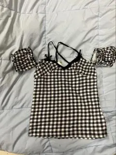 ギンガムチェック柄オフショル袖トップス新品タグ付きM