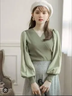 袖切り替えカシュクールニットトップス[at1366]