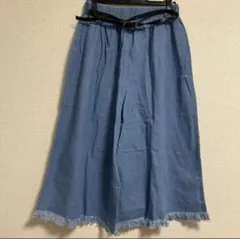 新品　GRL ワイドパンツ デニムガウチョパンツ　切りっぱなし　ベルト付き　M