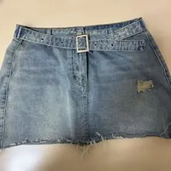 SHEIN デニムミニスカート ベルト付き ライトブルー