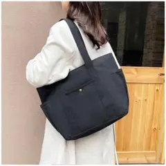 黒系 キャンバス トートバッグ マザーズバッグ A4 通勤 通学 ブラック 軽量
