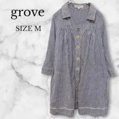 グローブ　ロングシャツ　チュニック　長袖　ストライプ　カジュアル　ブルー　Mのサムネイル