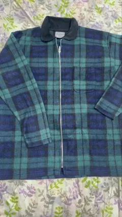 フリースジャケット 青緑と黒のチェック柄 M