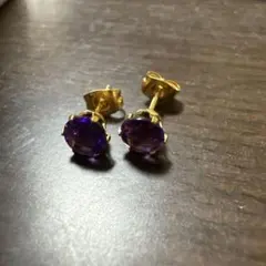 【お値下げ】宝石質アメジスト6mmサージカルステンレススタッドピアス　ゴールド