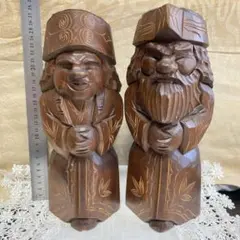 木製彫刻 人形 2体セット 約20cm