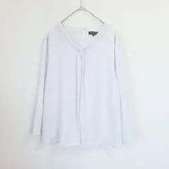 エスプリミュール ホワイト 長袖チュニック 11 L Vネック プリーツデザイン