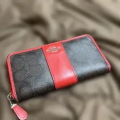 正規品COACH シグネチャー 長財布 ラウンドファスナー レッド