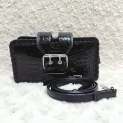 キョウコヒガ　バッグ　ショルダー　クロコダイル型押　ウォレット　多機能　ブラック