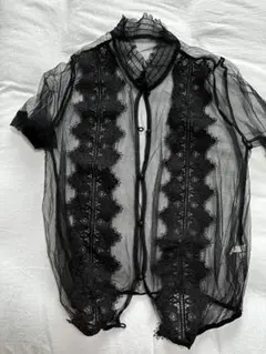 page boy 黒 シースルー レース 半袖シャツ