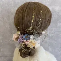 ブルーシャンパン♡金箔付♡髪飾り ヘッドドレス 前撮り 成人式 卒業式 七五三