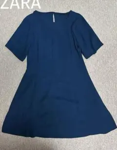 ZARA BASIC ネイビー 半袖 Aライン ワンピース