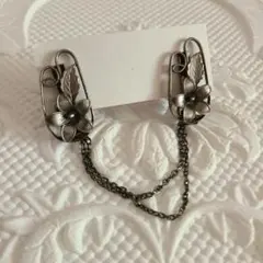 中古【 ストールクリップ 】チェーン付き 花模様 昭和レトロ ヴィンテージ