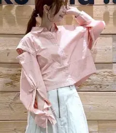 niko and… ニコアンド　マーセリボンスリーブシャツ オレンジ