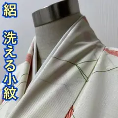 KL1279 美品 絽 小紋 洗える着物 身丈159.5cm 単衣 夏着物 化繊