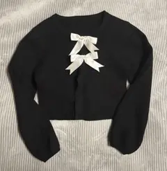 リボン 黒長袖ニット