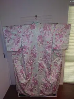 美品　洗える着物　小紋　袷　菊柄　籠柄のサムネイル