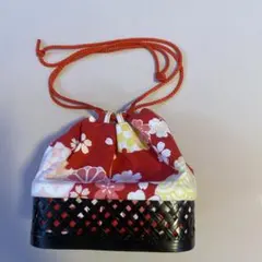 和装用バッグ 赤色 花柄 編み込み