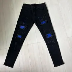 ダメージ加工 スキニーデニム ブラック